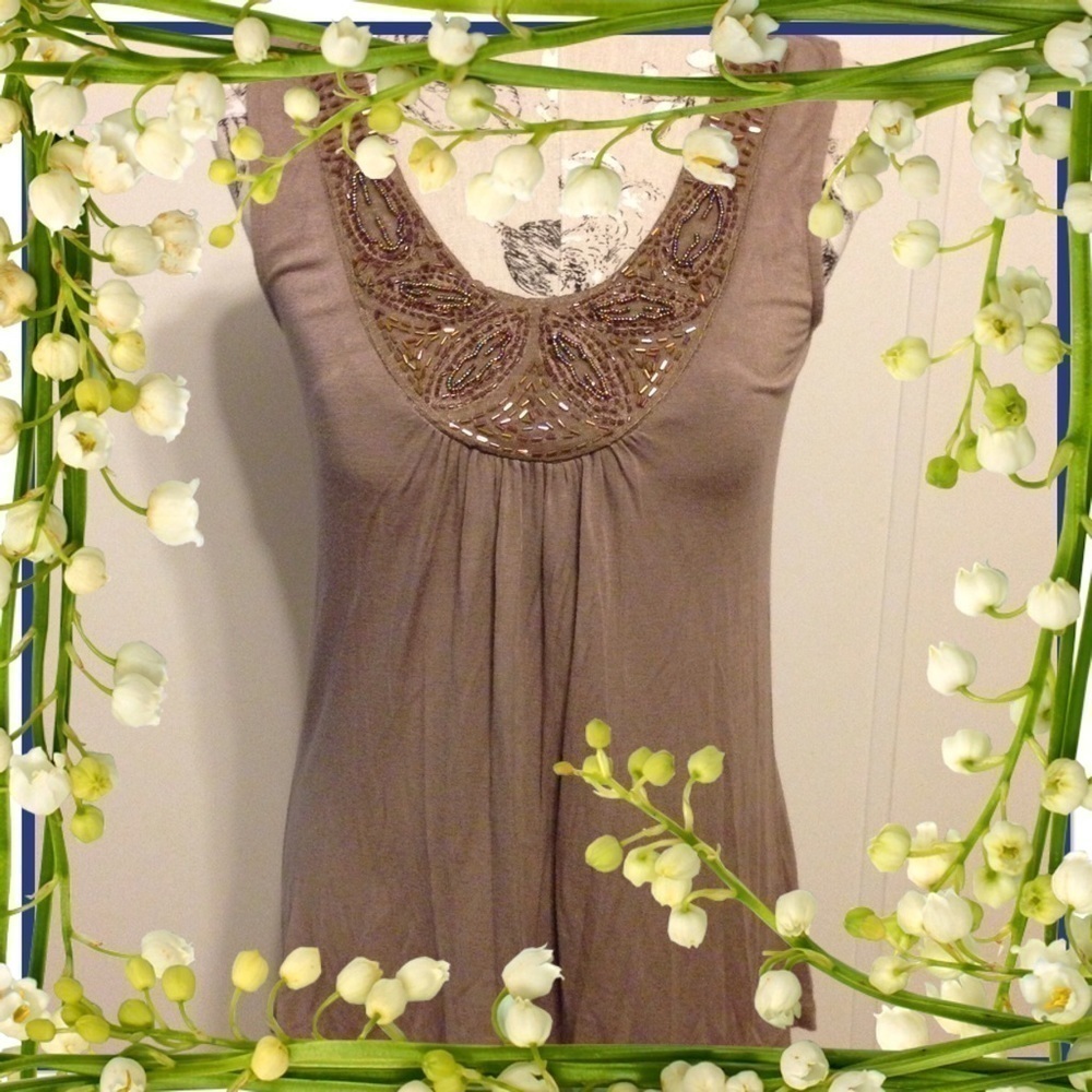𝅺*brown Embellished Tank Top S